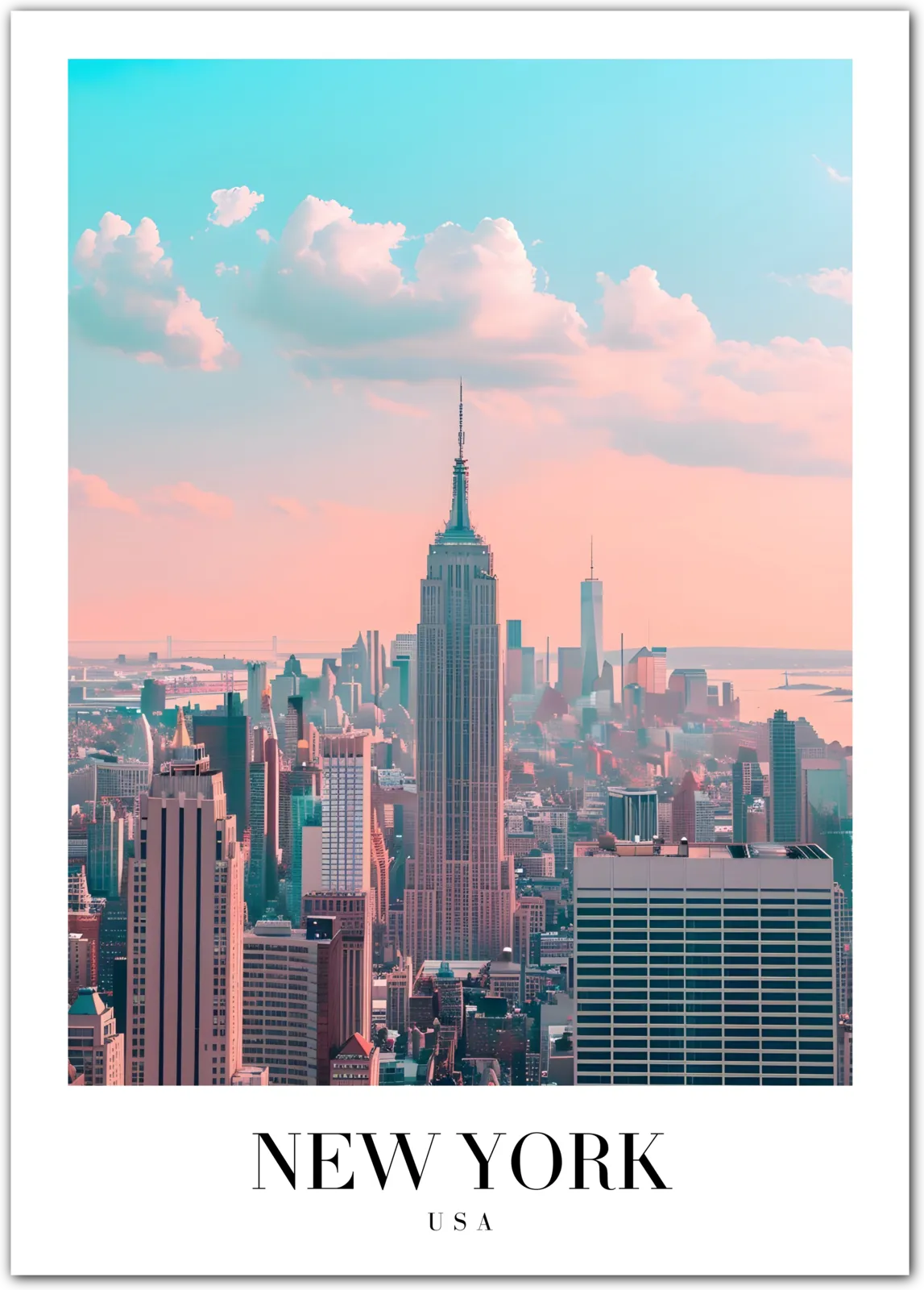 Classic New York Cityscape Art Print – Empire State Building in Retro Colours