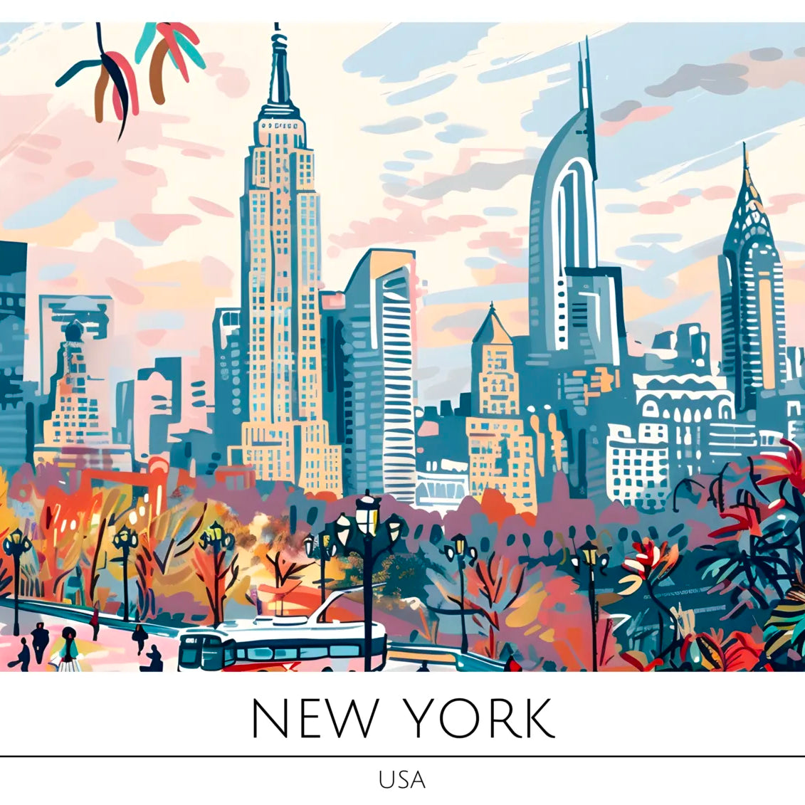 New York Cityscape With Autumn Trees And Skyscrapers Art Print 3