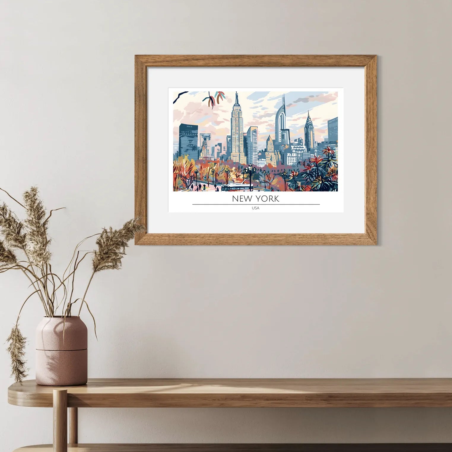New York Cityscape With Autumn Trees And Skyscrapers Art Print 2