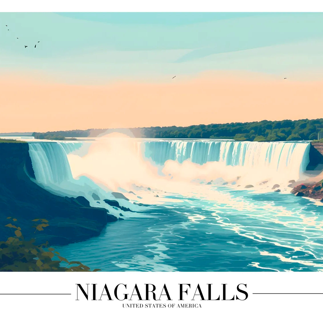Niagara Falls Art Print with Iconic Waterfalls and Blue Waters 3