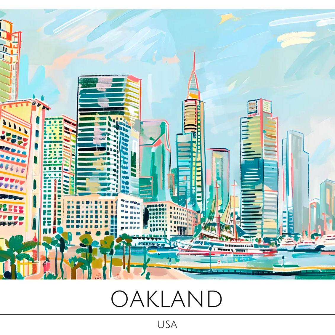 Oakland Lake Merritt with Waterfront Skyline Art Print 3