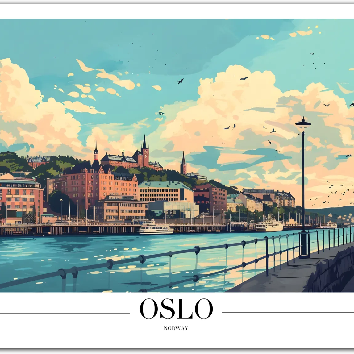 Oslo Norway Art Print with Waterfront