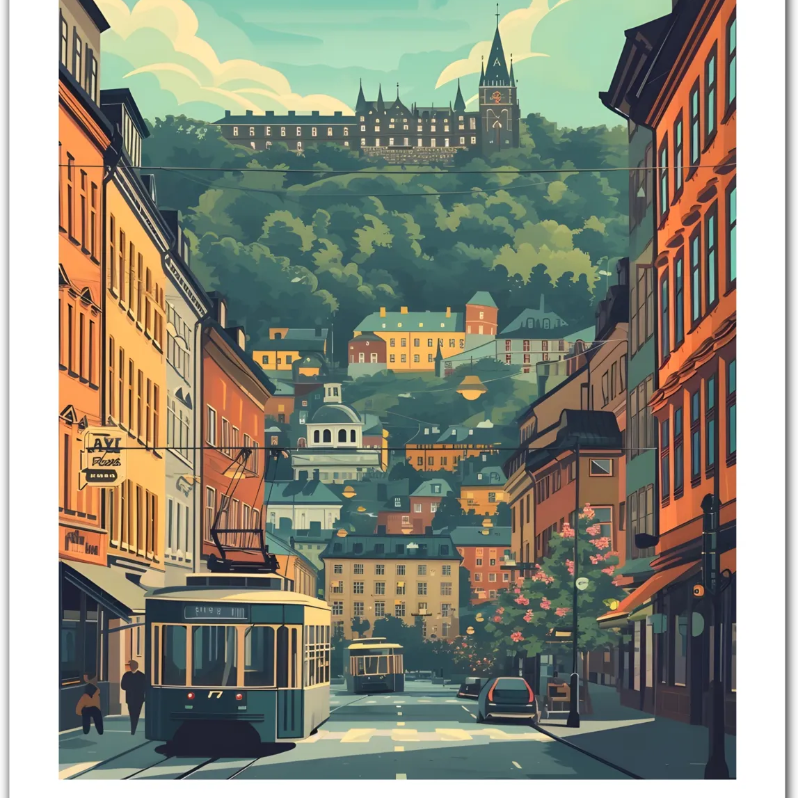 Charming Oslo City Art Print – Norwegian Architecture & Scenic Views