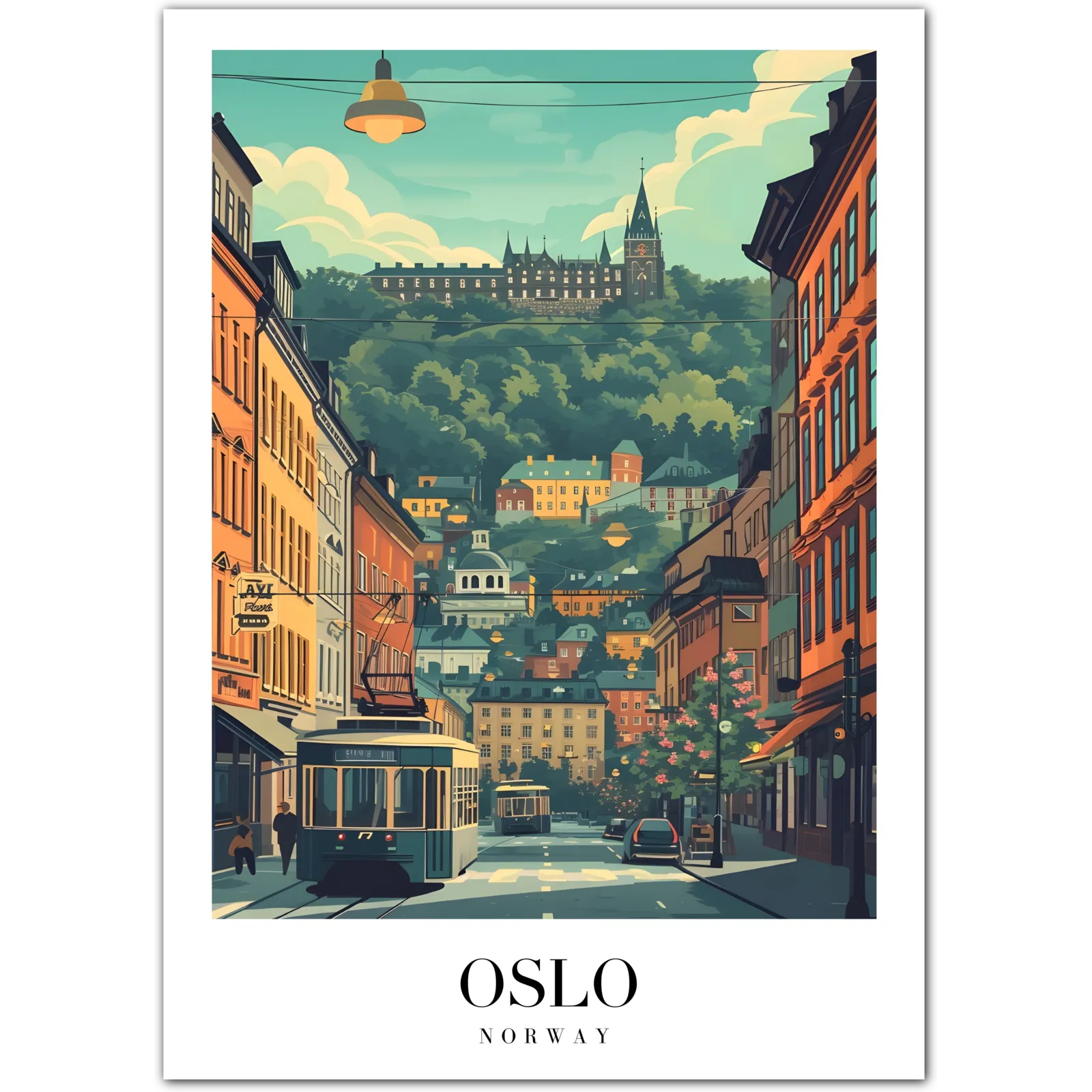 Charming Oslo City Art Print – Norwegian Architecture & Scenic Views