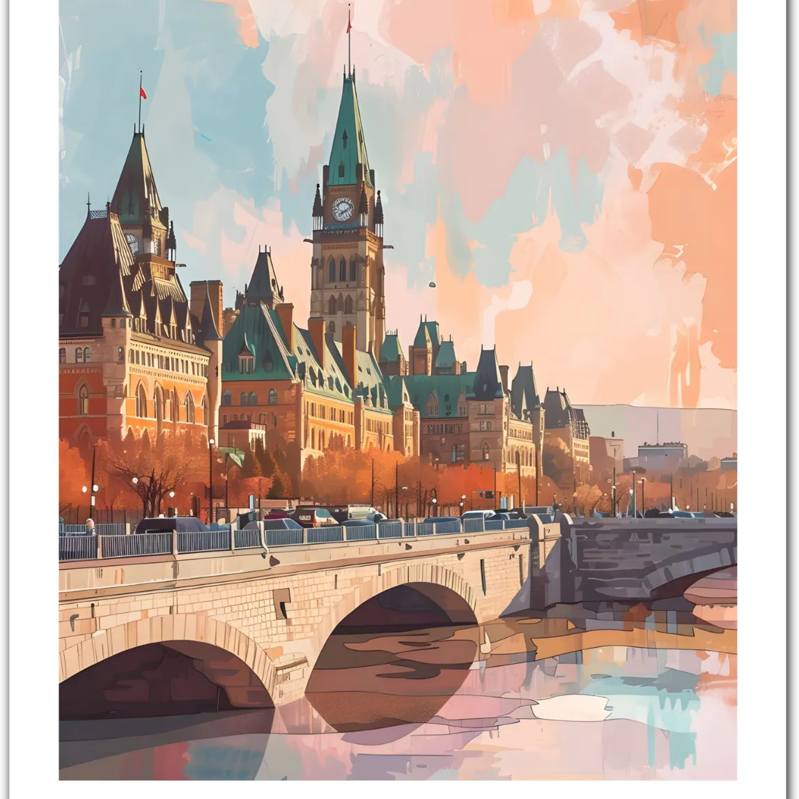Historic Ottawa Art Print – Parliament Buildings & Canal Views in Autumn