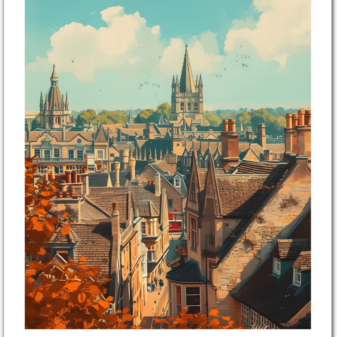 Timeless Oxford Cityscape Art Print – Vintage Style English Architecture