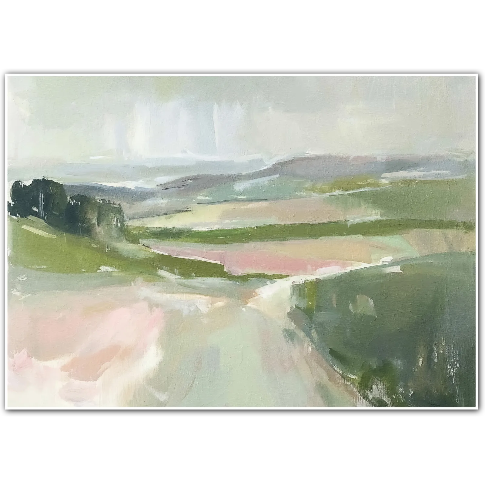 Whispers of Dawn – A Tranquil Landscape in Sage and Blush