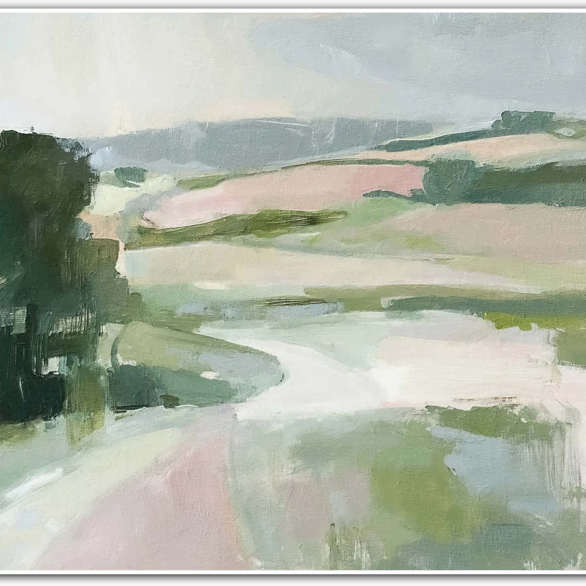 Hedgerow Morning – Soft Greens Along the Lane