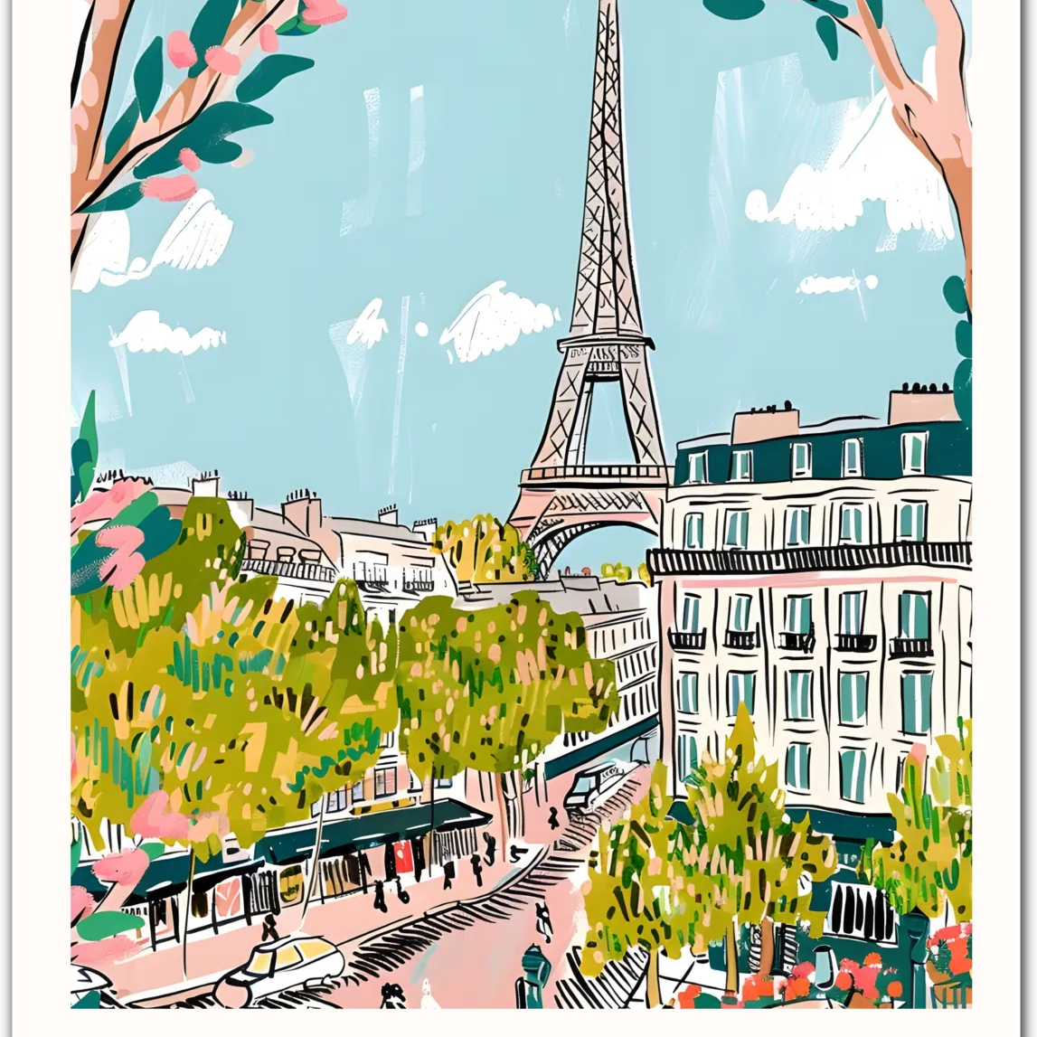 Paris France Art Print with Eiffel Tower