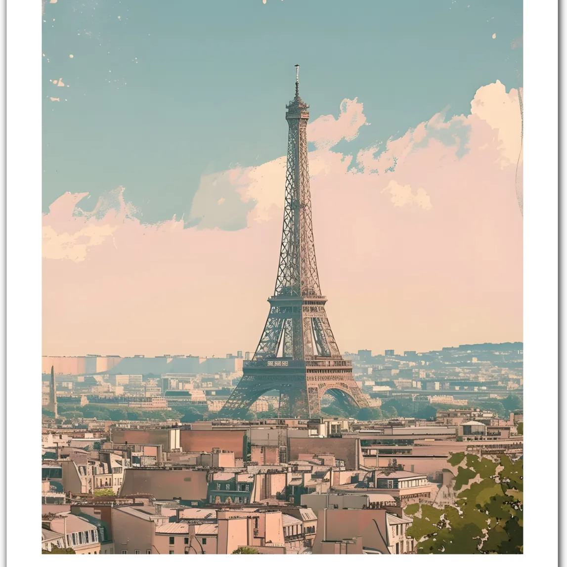 Elegant Paris Skyline Art Print – Eiffel Tower in Soft Pastels