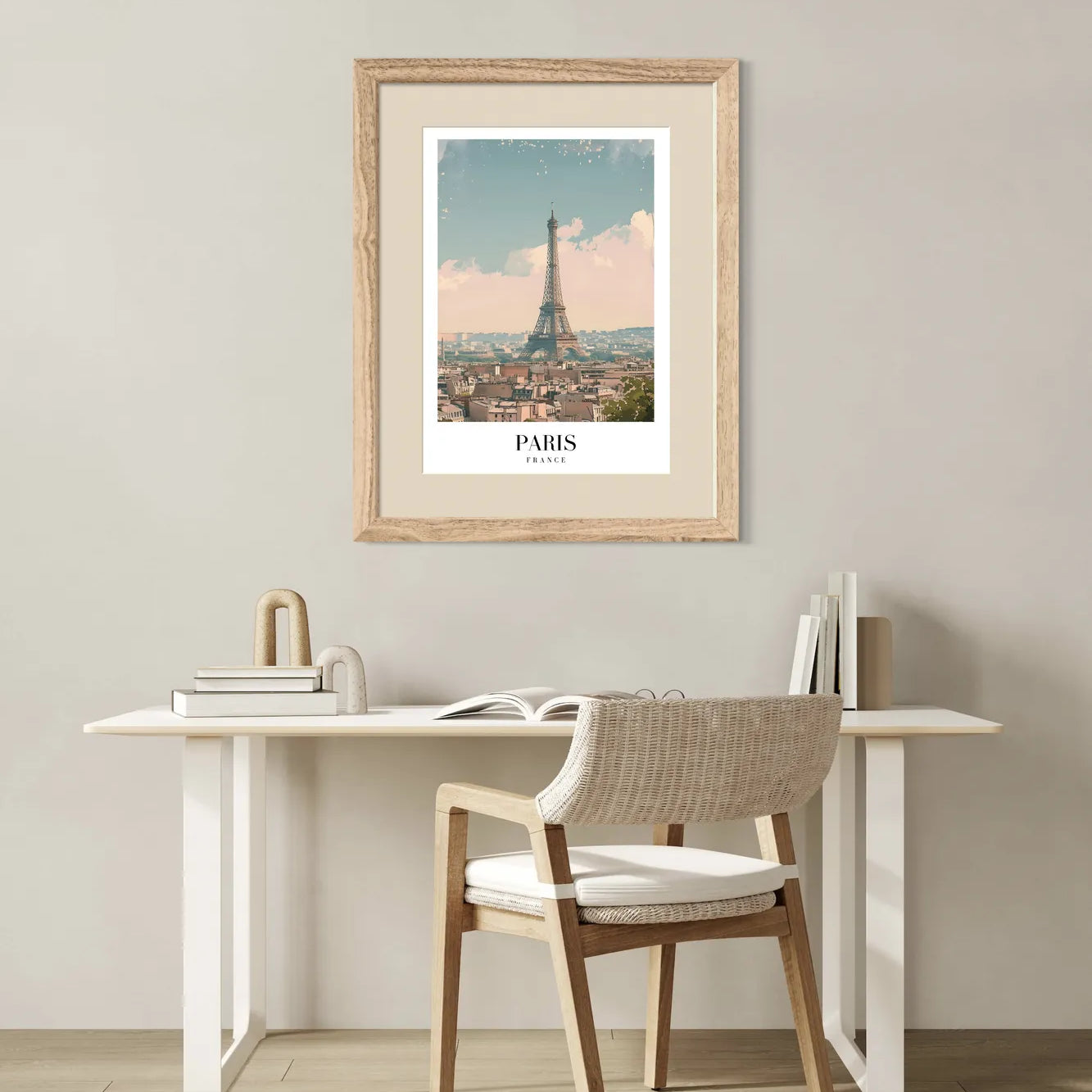 Elegant Paris Skyline Art Print – Eiffel Tower in Soft Pastels
