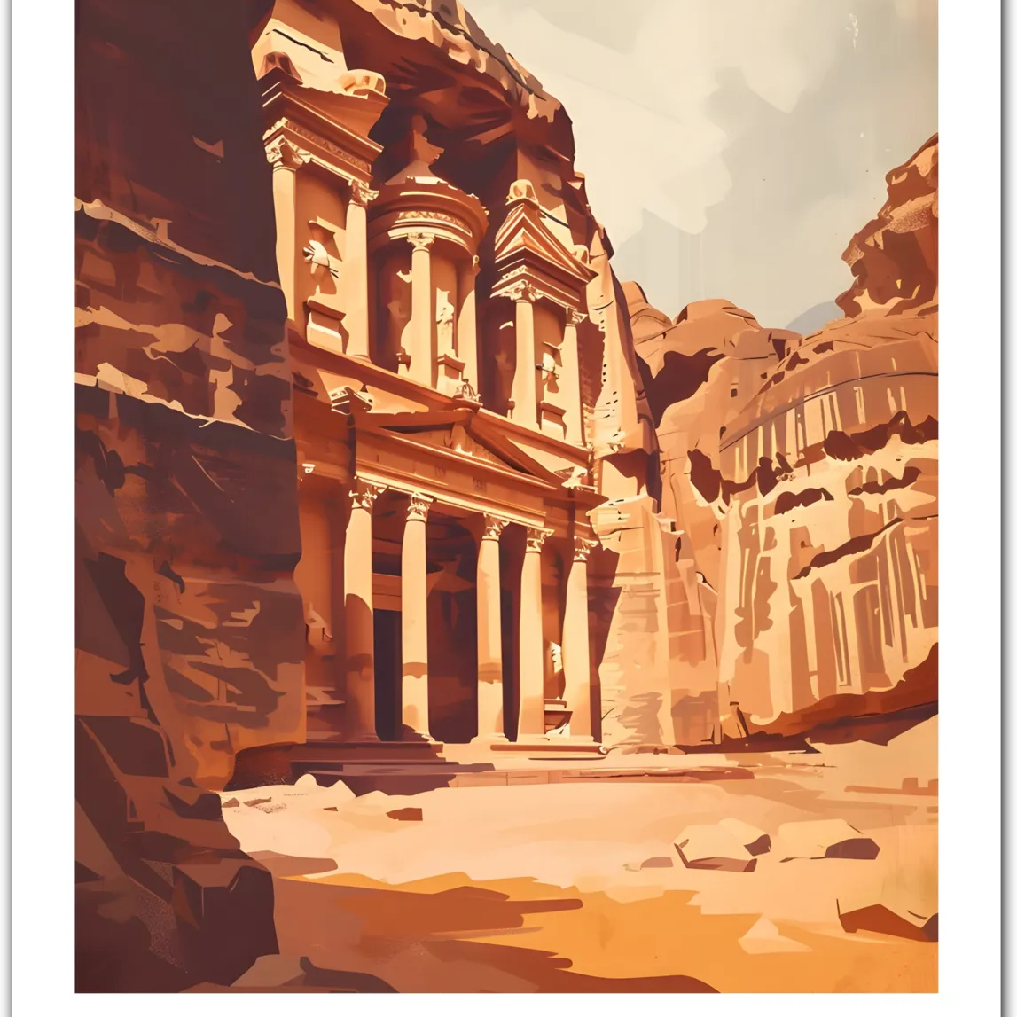 Majestic Petra Art Print – Vintage Exploration of Jordan’s Ancient City