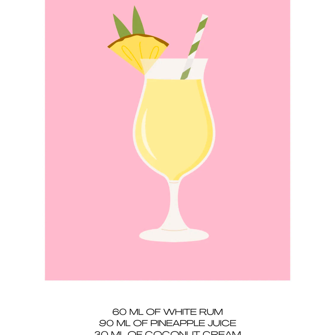 Pina Colada Art Print – Simple Pink & Yellow Cocktail Design 3