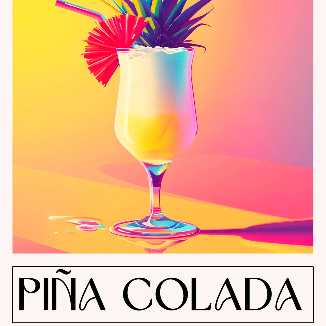 Pina Colada Art Print – Pastel Pink & Lemon Cocktail Design 3