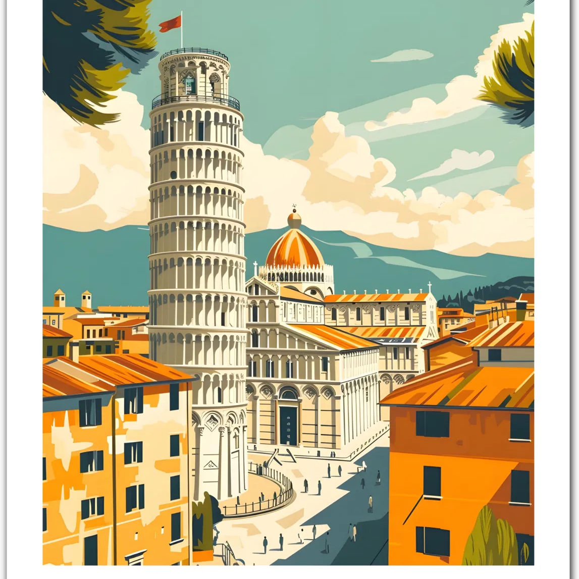 Iconic Leaning Tower of Pisa Art Print – Vintage Italian Landmark