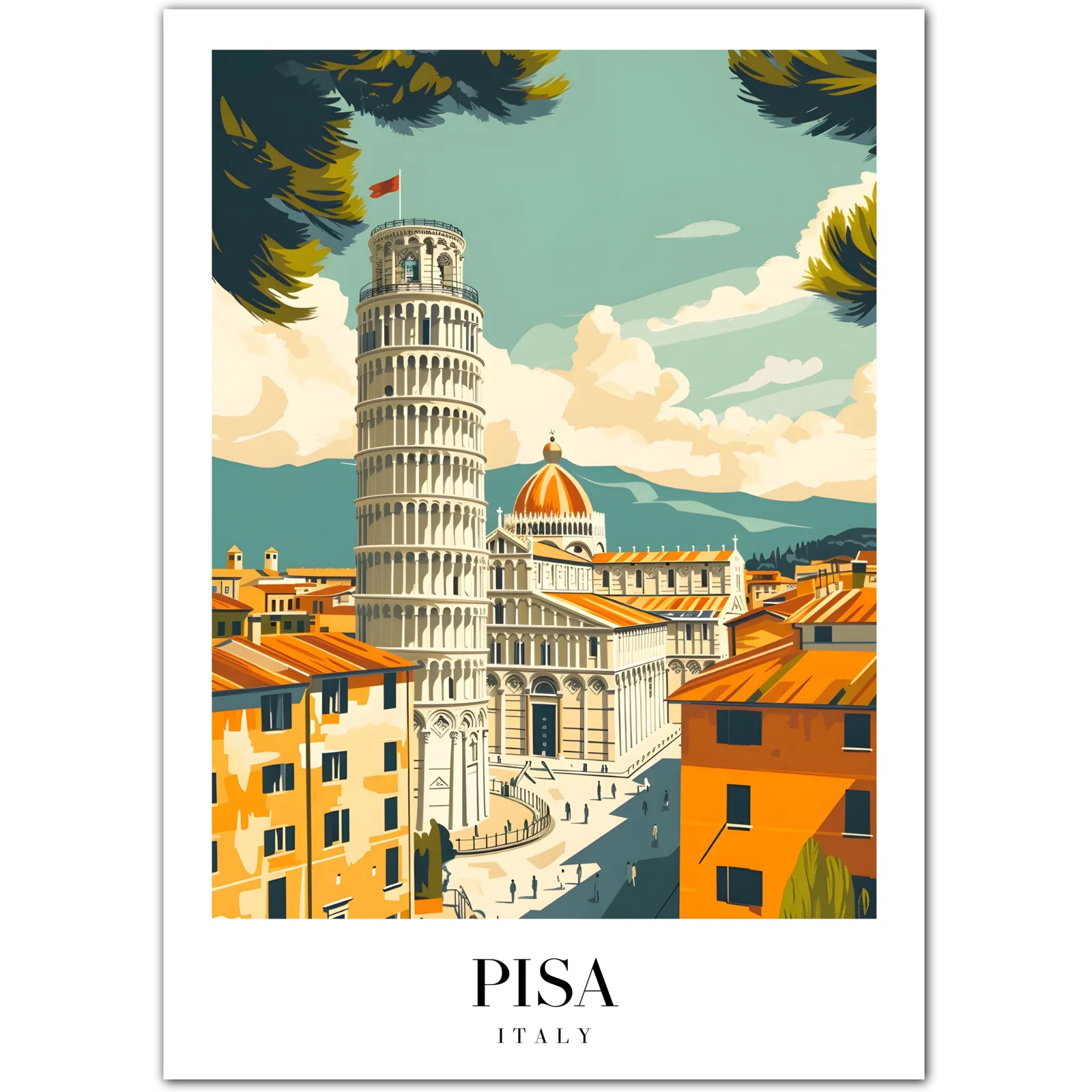 Iconic Leaning Tower of Pisa Art Print – Vintage Italian Landmark
