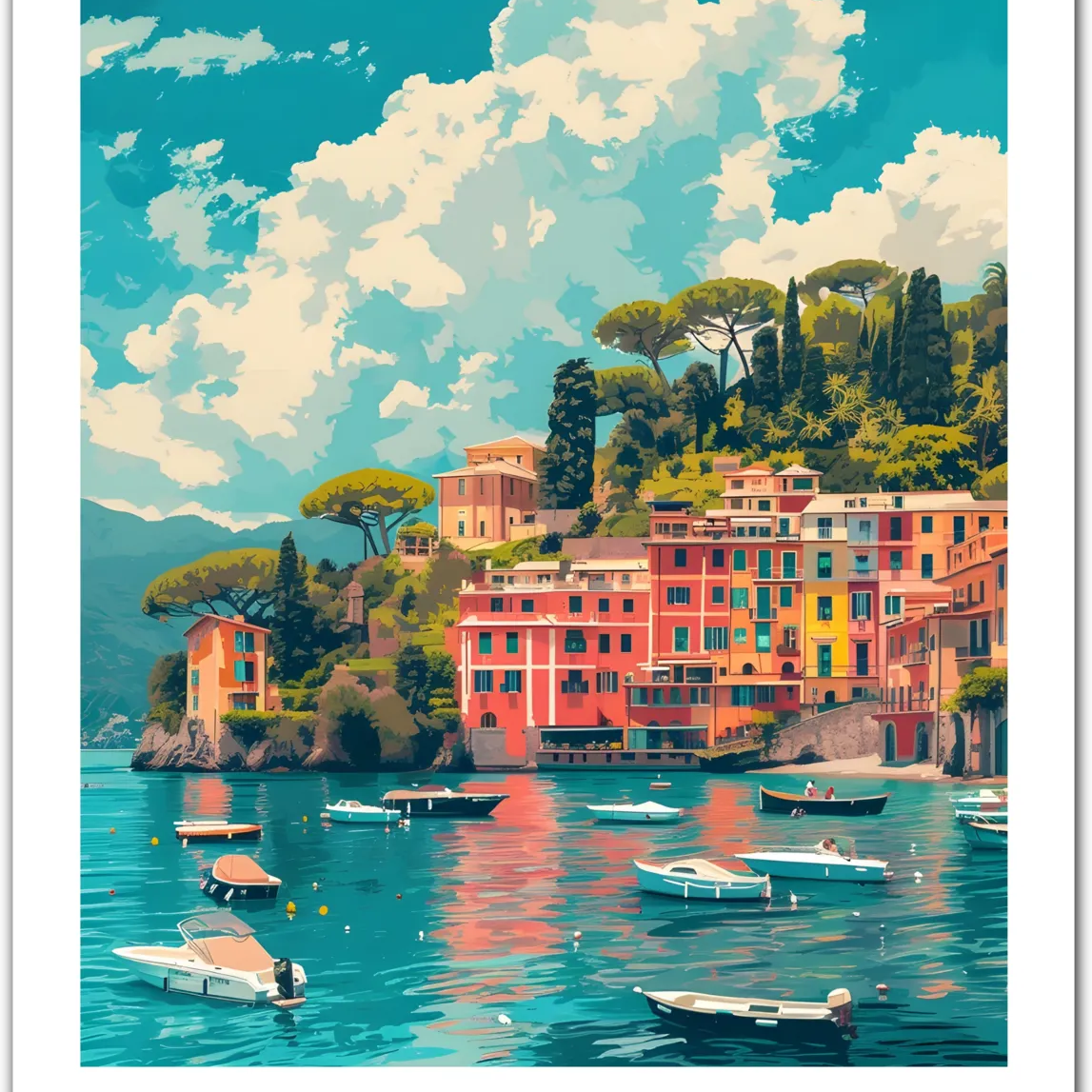 Portofino’s Coastal Charm: Colourful Italian Village Art Print