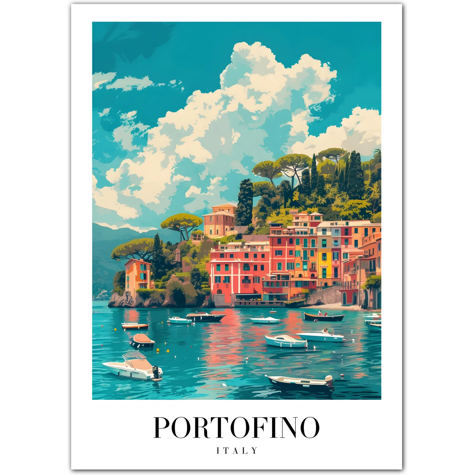 Portofino’s Coastal Charm: Colourful Italian Village Art Print