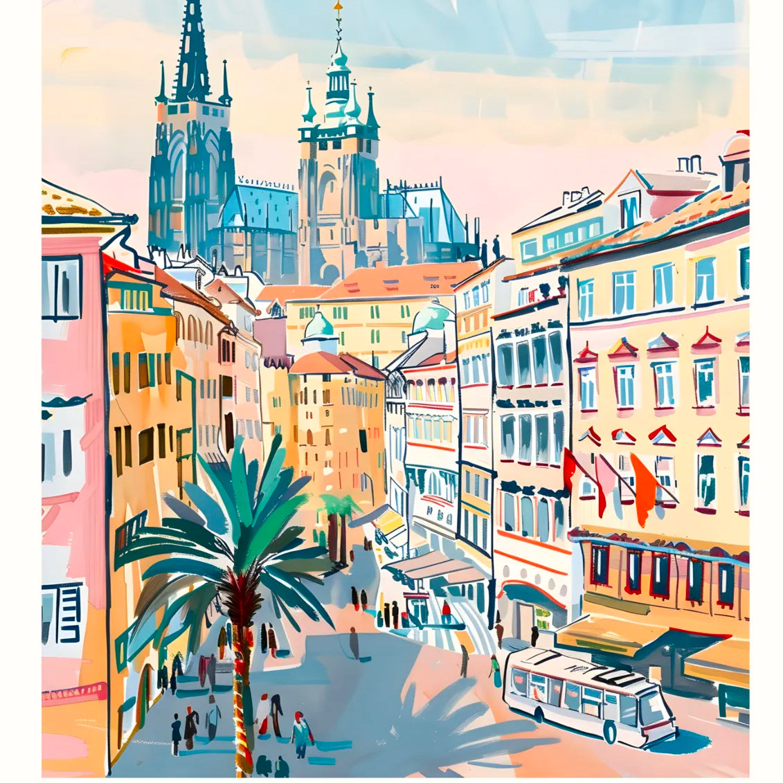 Prague Street View with Cathedral Spires Art Print 3