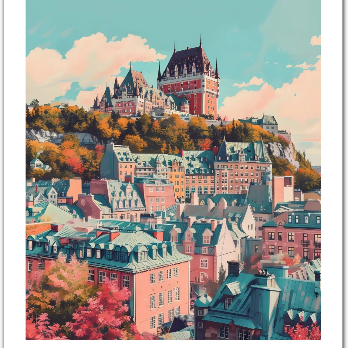 Historic Quebec City: Majestic Castle & Scenic Autumn View Art Print