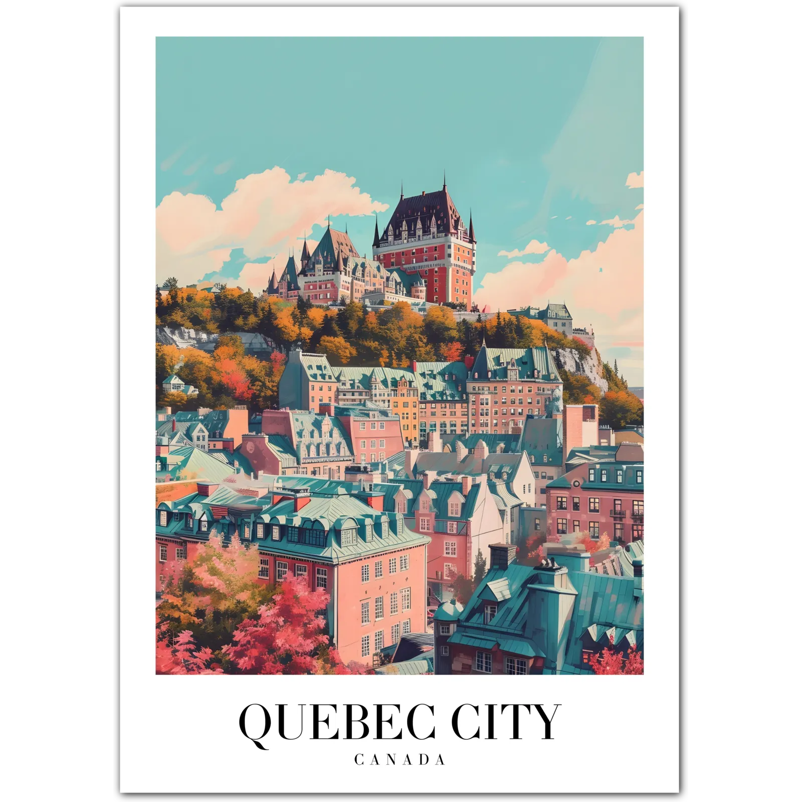 Historic Quebec City: Majestic Castle & Scenic Autumn View Art Print