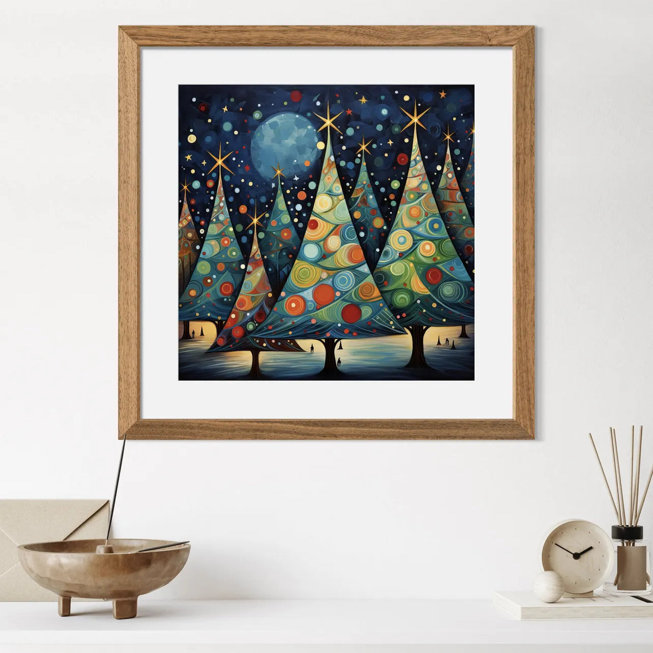 Rainbow Swirl Trees & Glowing Moon Art Print 2