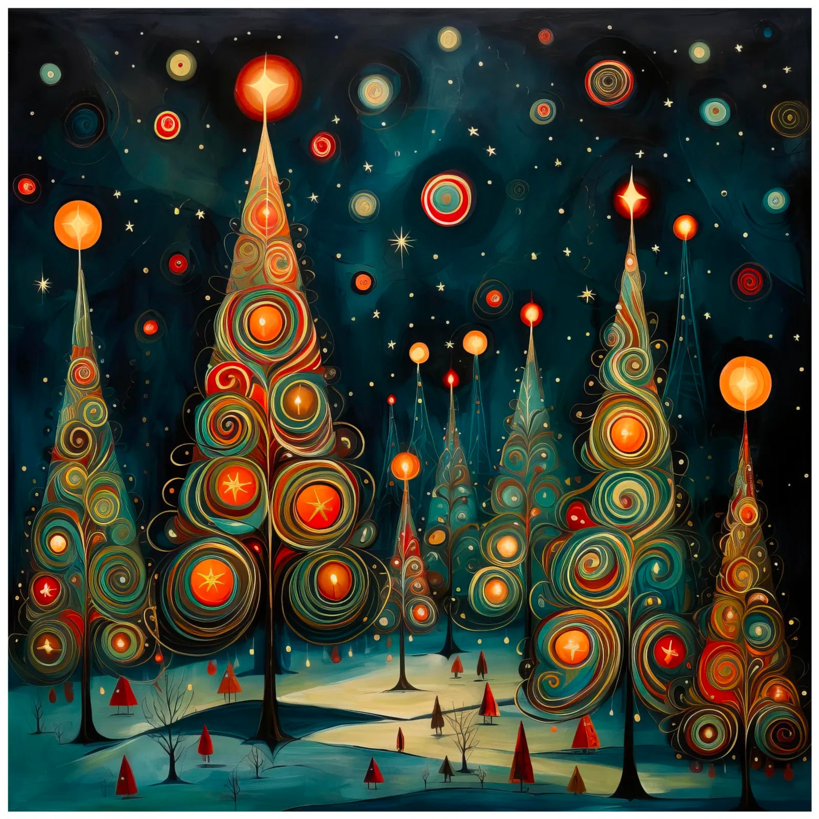 Whimsical Snowy Forest Under Moonlight Art Print 3