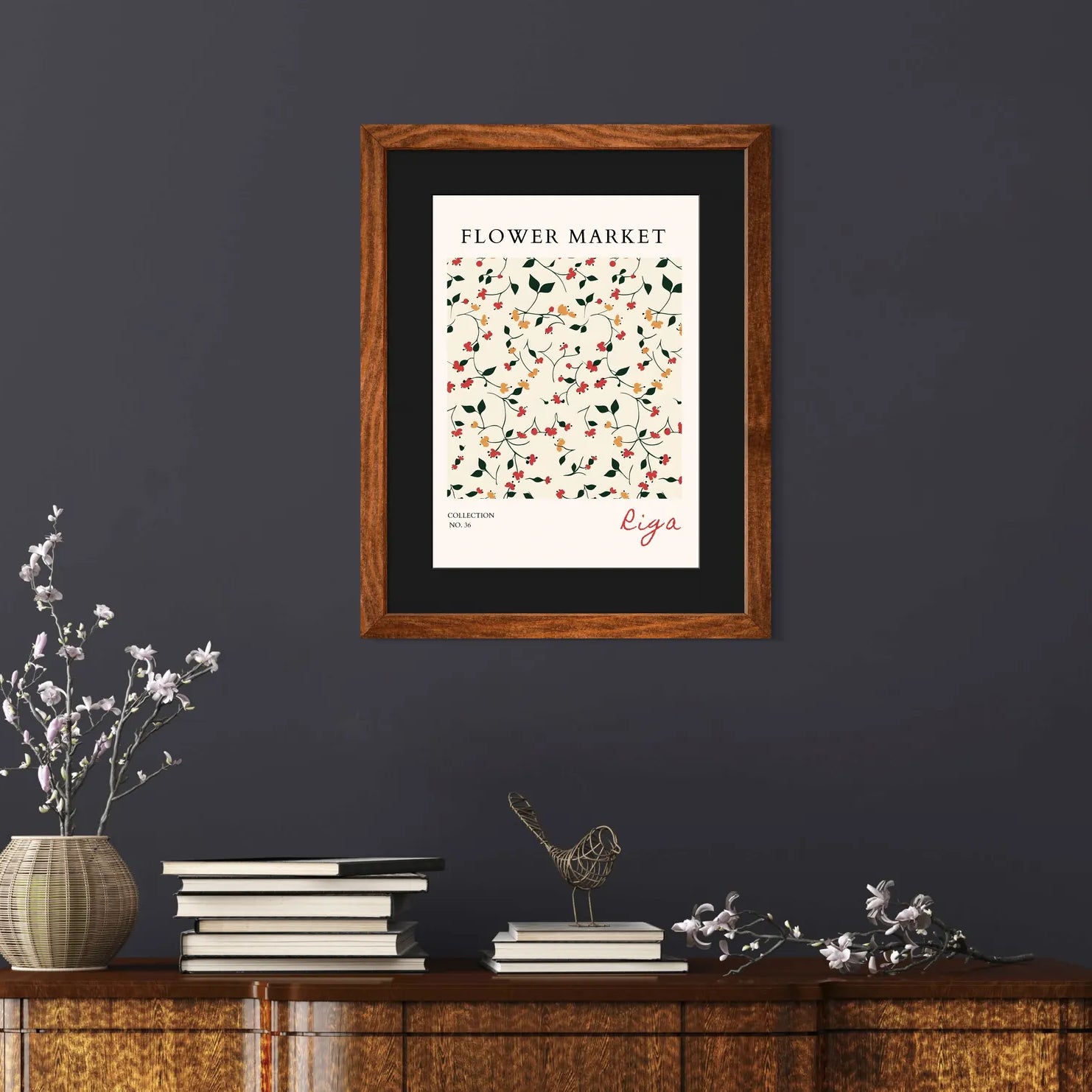 Midnight Blooms of Riga – Monochrome Botanical Art Print