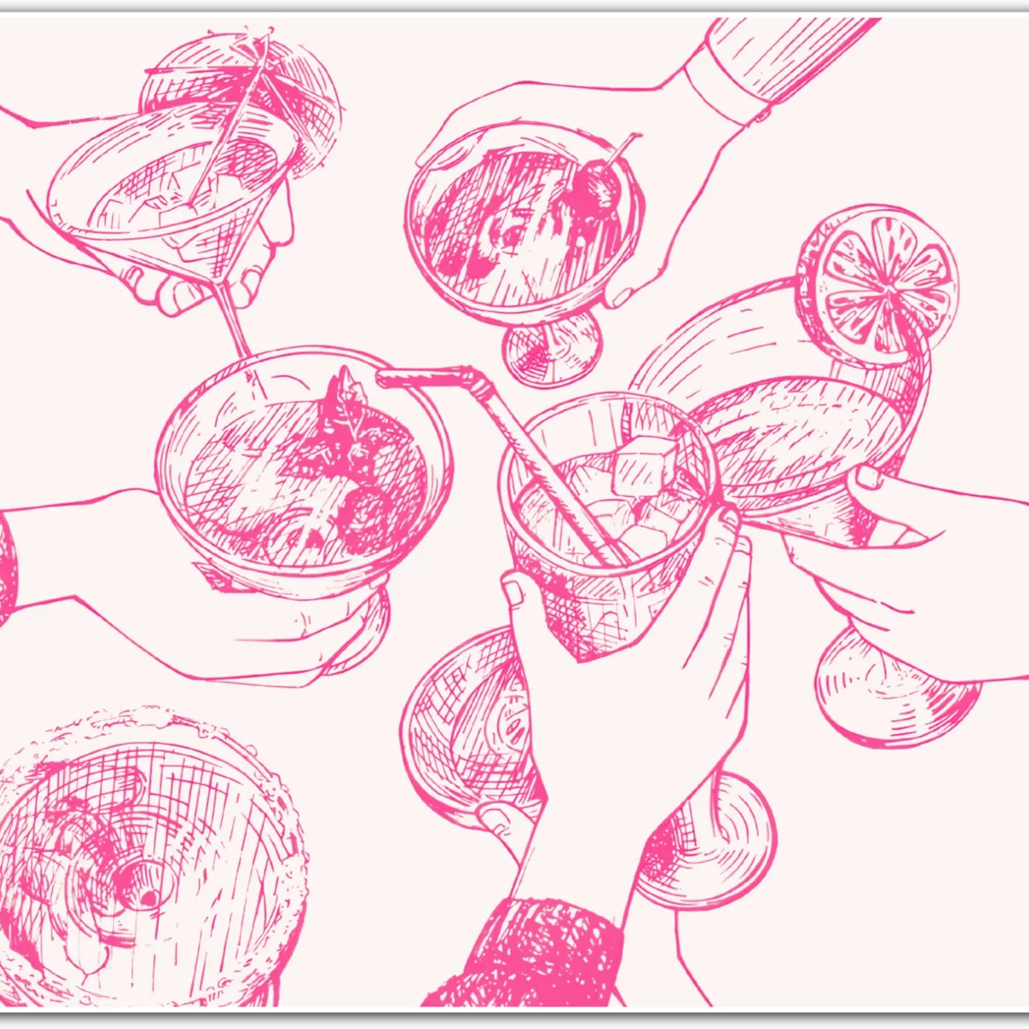 Cheers in Rose – Vintage Sketch Drink Print