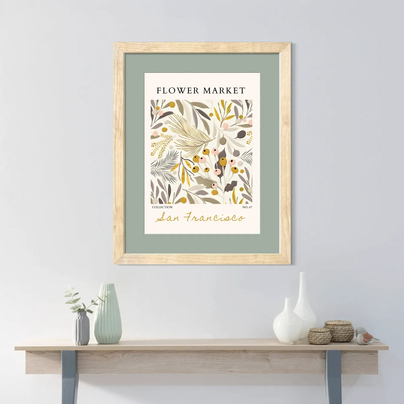 Golden Botanicals of San Francisco – Mid-Century Modern Floral Art Print