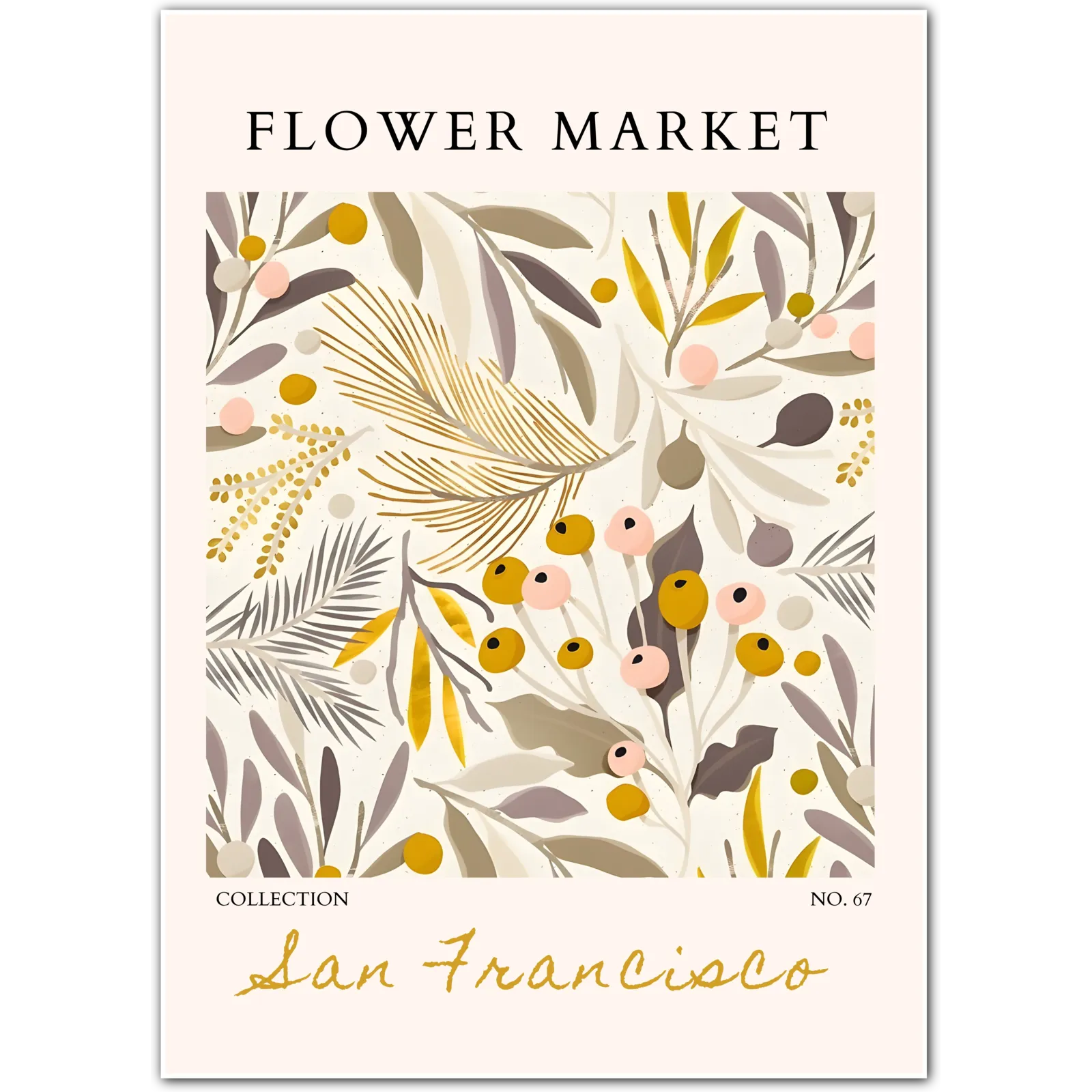 Golden Botanicals of San Francisco – Mid-Century Modern Floral Art Print