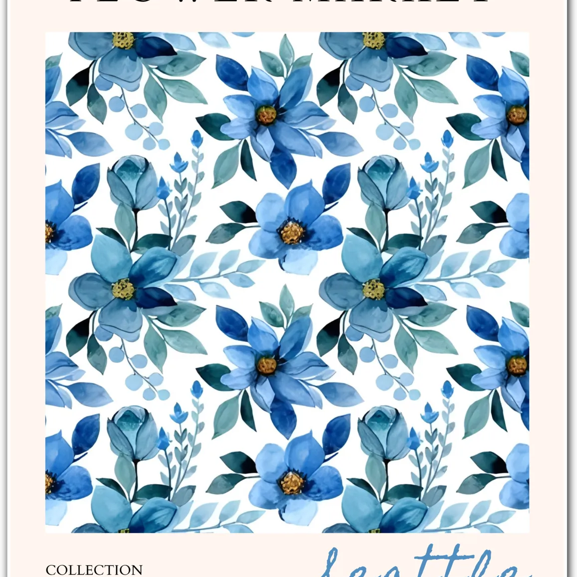 Seattle Petals – Cool Blue Watercolour Floral Print