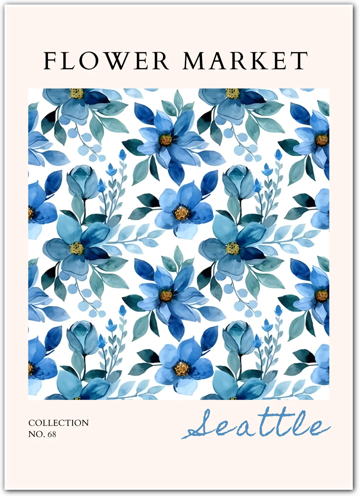 Seattle Petals – Cool Blue Watercolour Floral Print