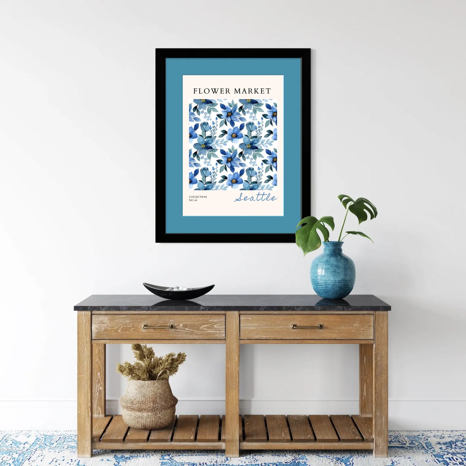 Seattle Petals – Cool Blue Watercolour Floral Print