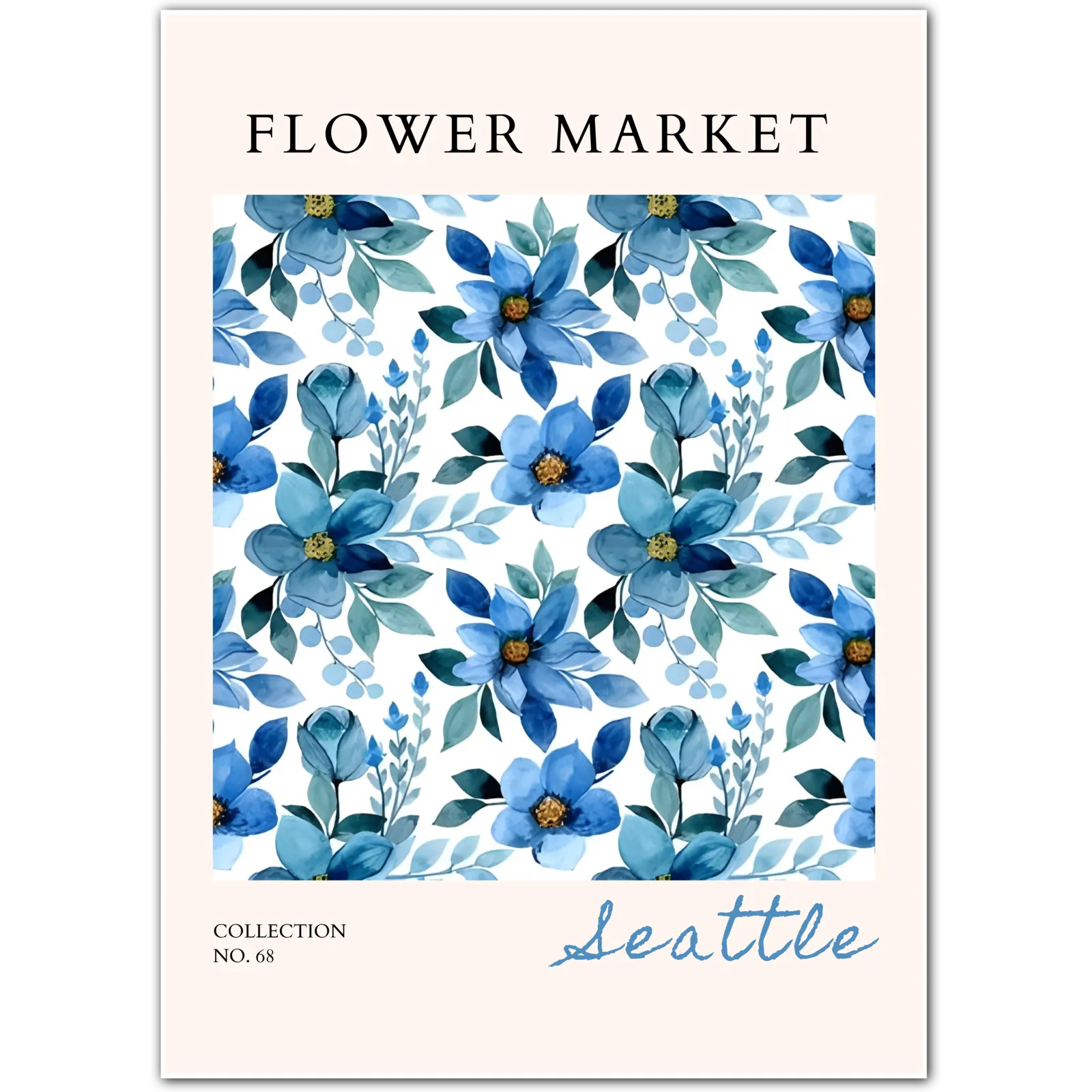 Seattle Petals – Cool Blue Watercolour Floral Print