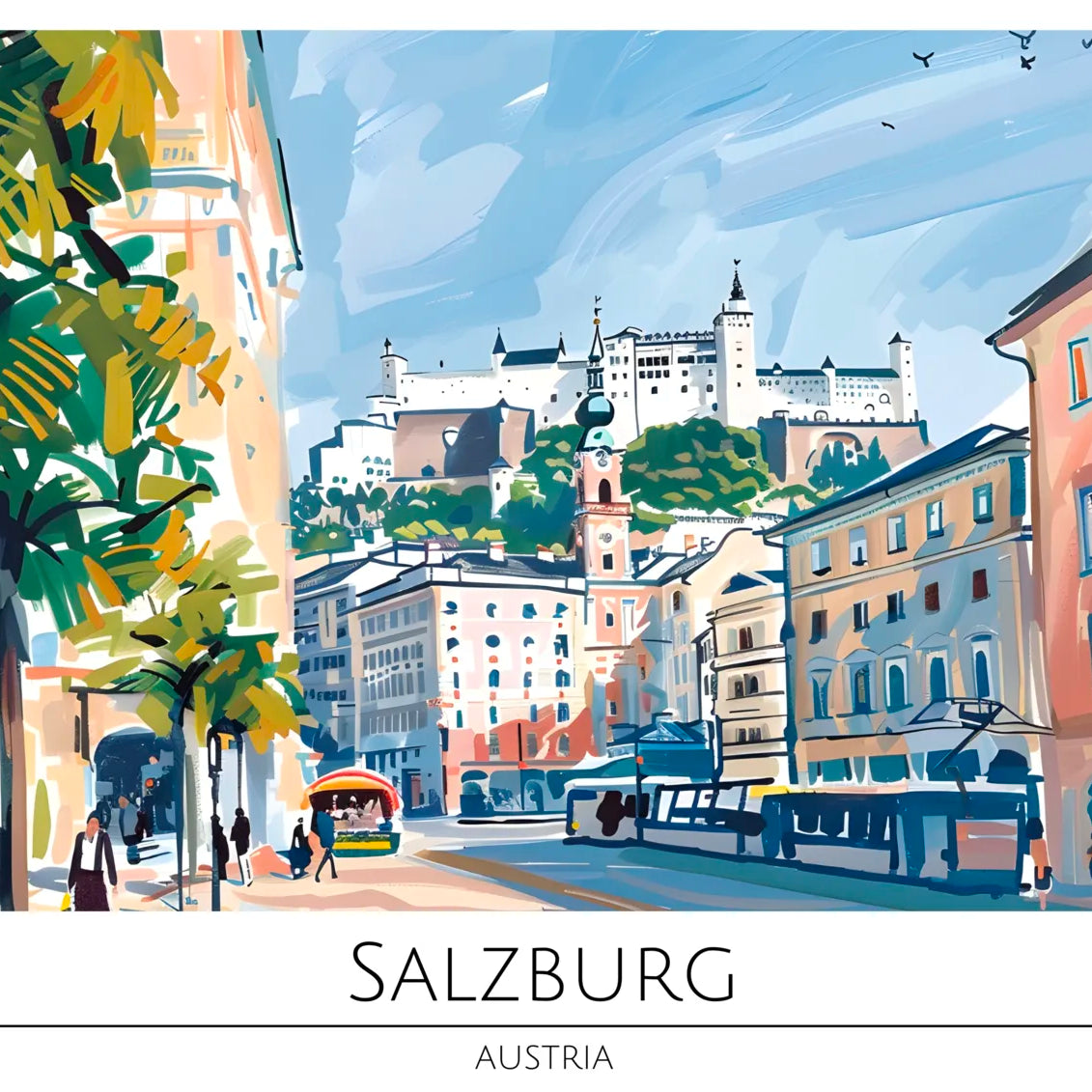 Salzburg Street View with Hohensalzburg Castle Art Print 3