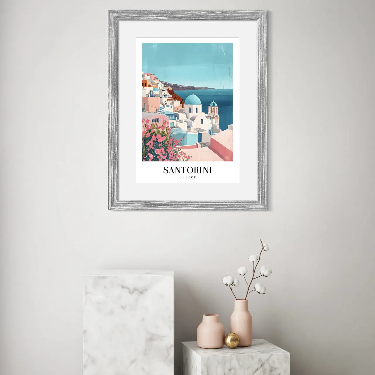 Santorini Art Print With Iconic Blue And White Buildings 2