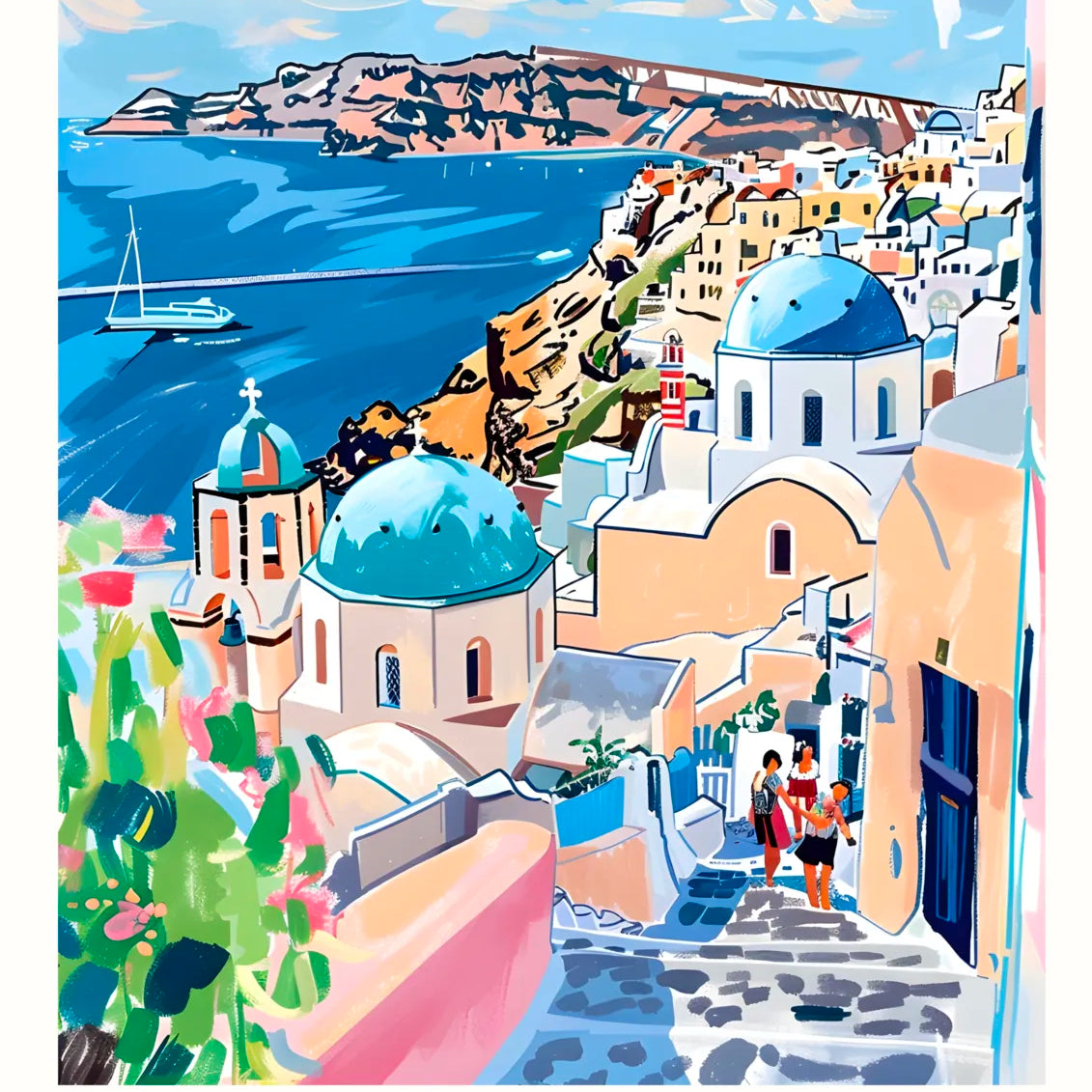 Santorini View with Blue Domes Art Print 3