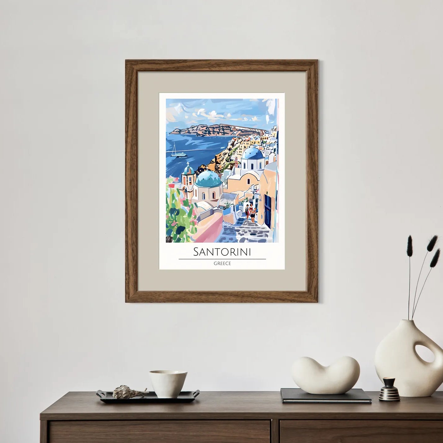 Santorini View with Blue Domes Art Print 2