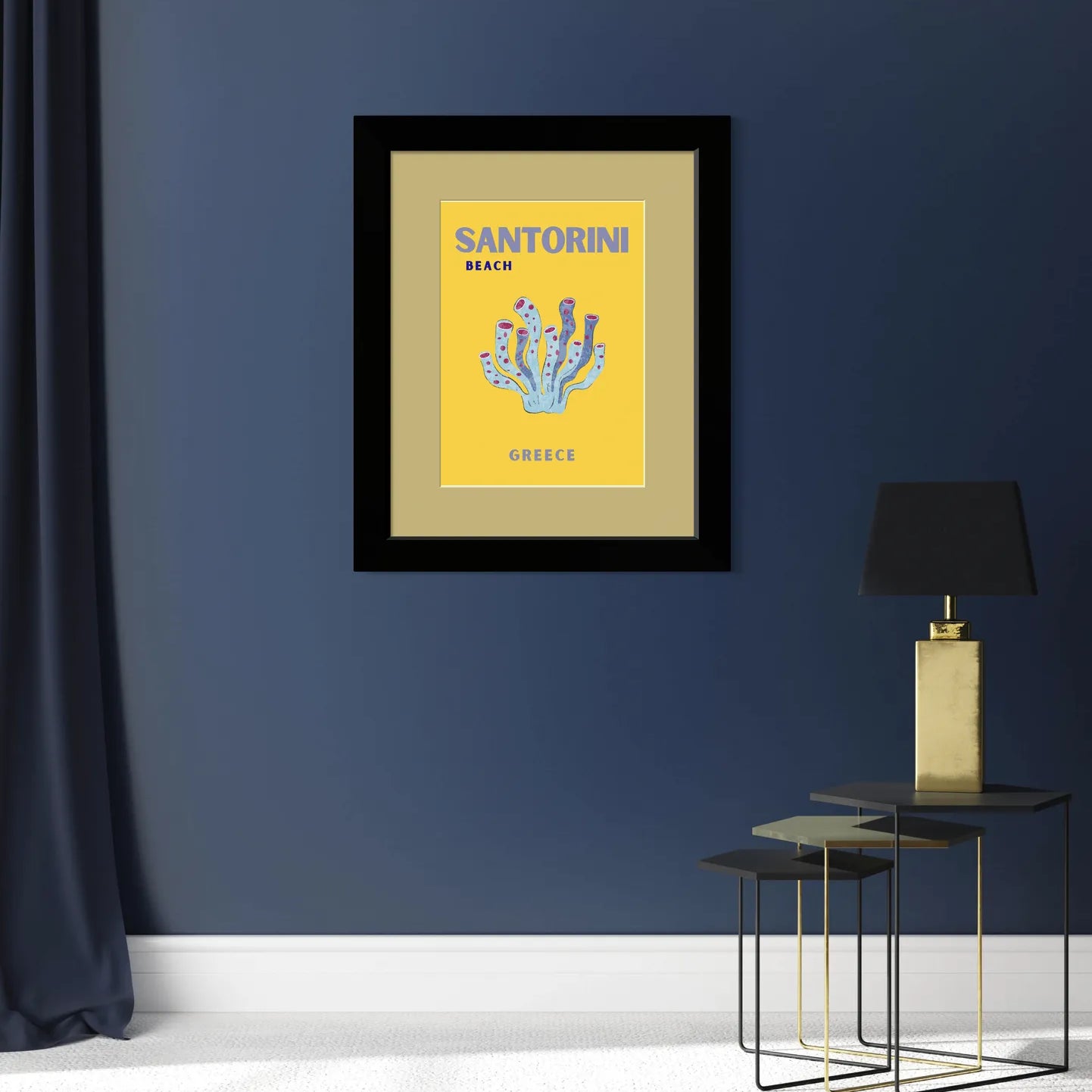 Santorini Greece Art Print – Vibrant Coral Illustration