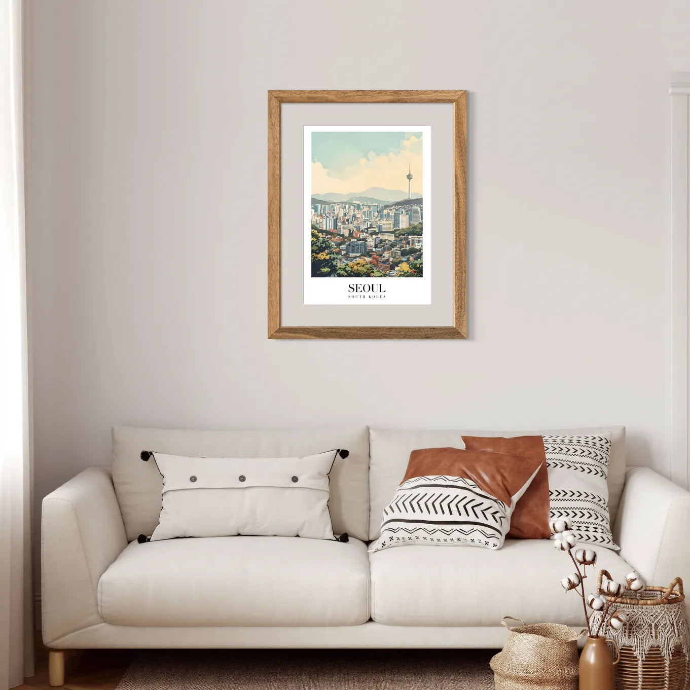 Serene Seoul: A Stunning Cityscape Blending Modern & Nature Art Print