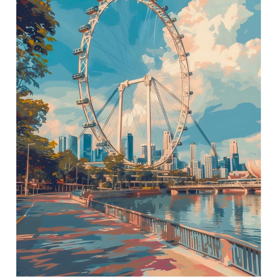 Singapore Waterside Art Print With Singapore Flyer And Skyline 3
