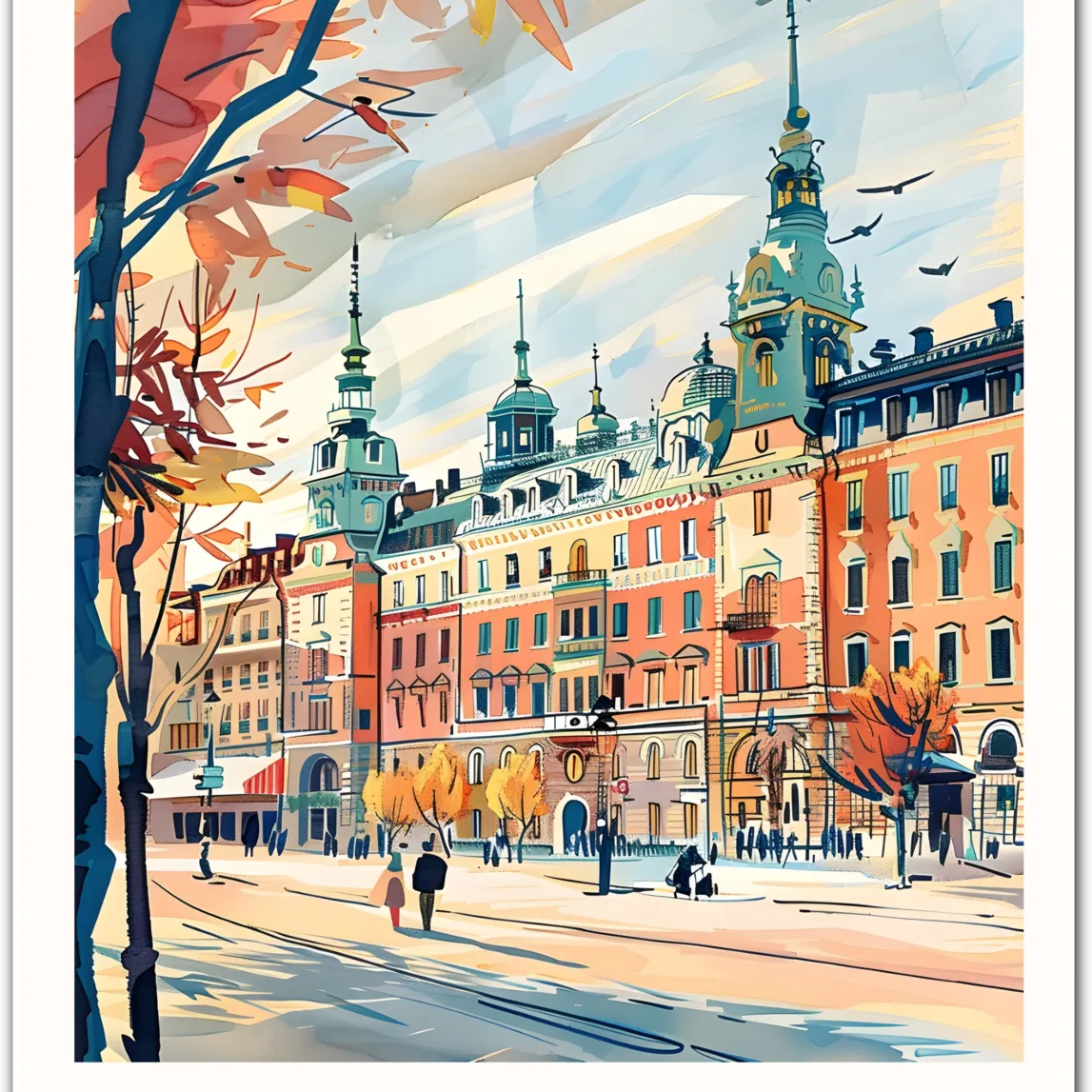 Stockholm Art Print – Elegant Swedish Architecture and Autumn Vibes
