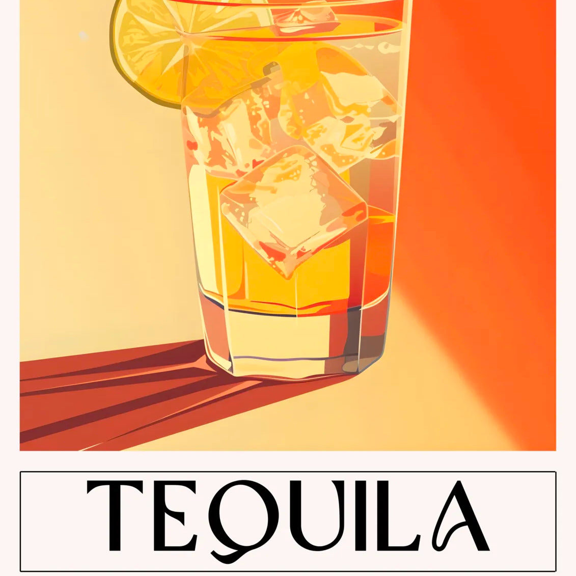 Tequila Art Print – Amber & Orange Cocktail Design 3