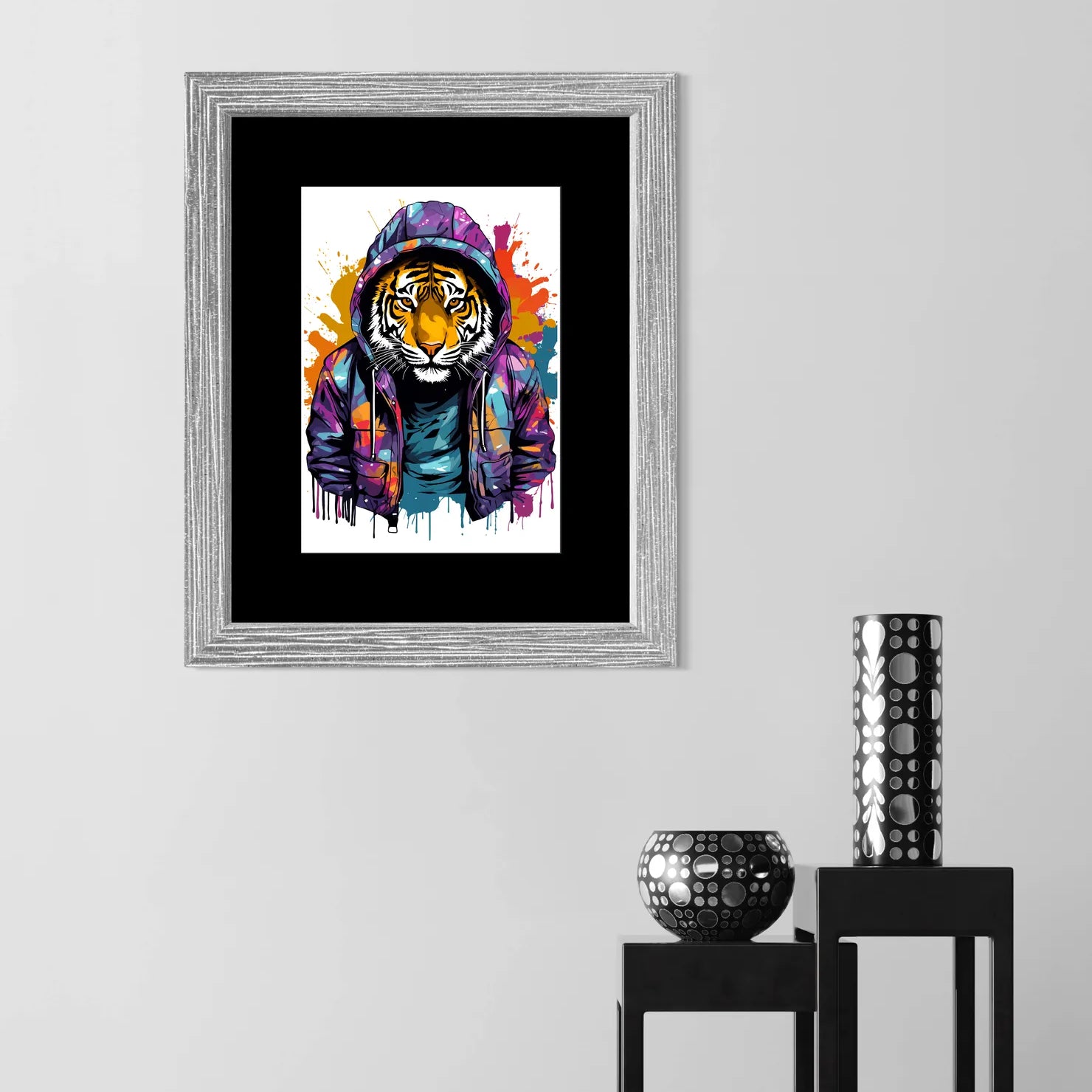 Cool Striped Tiger In Graffiti Hoody Art Print 2