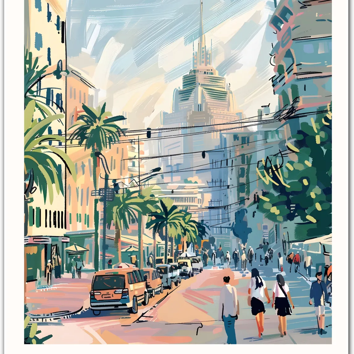 Tirana Art Print – Modern Albanian Cityscape and Vibrant Street Life