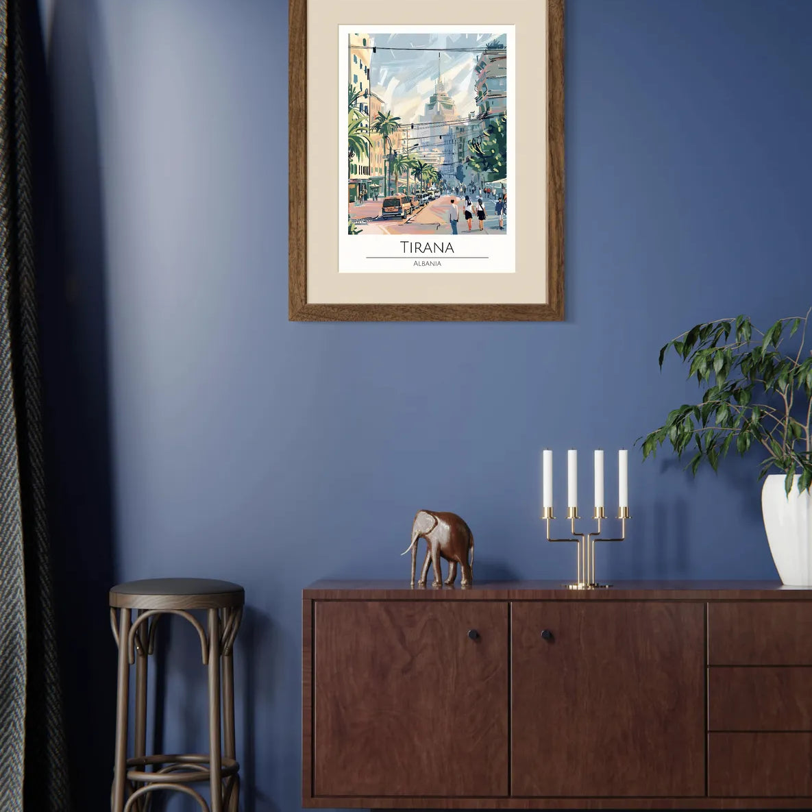 Tirana Art Print – Modern Albanian Cityscape and Vibrant Street Life