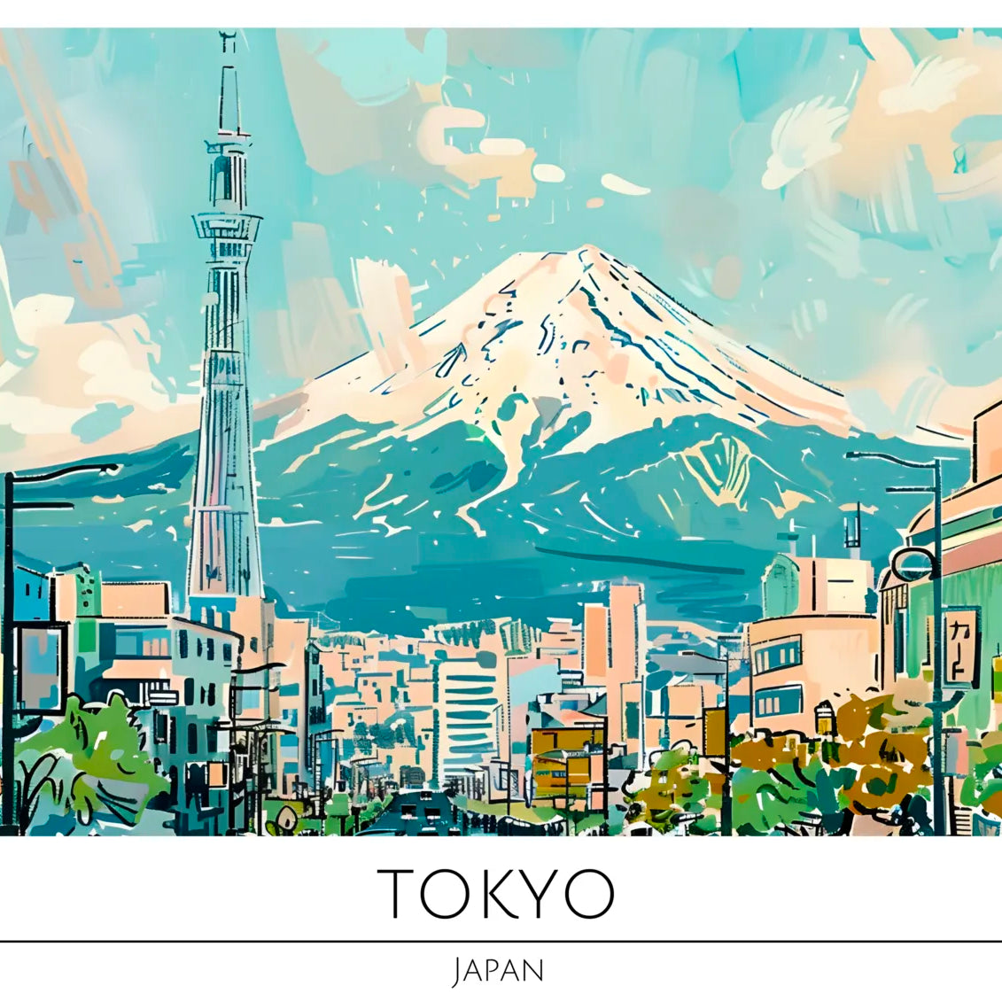 Tokyo Winter Scene with Snow-Capped Mount Fuji Art Print 3