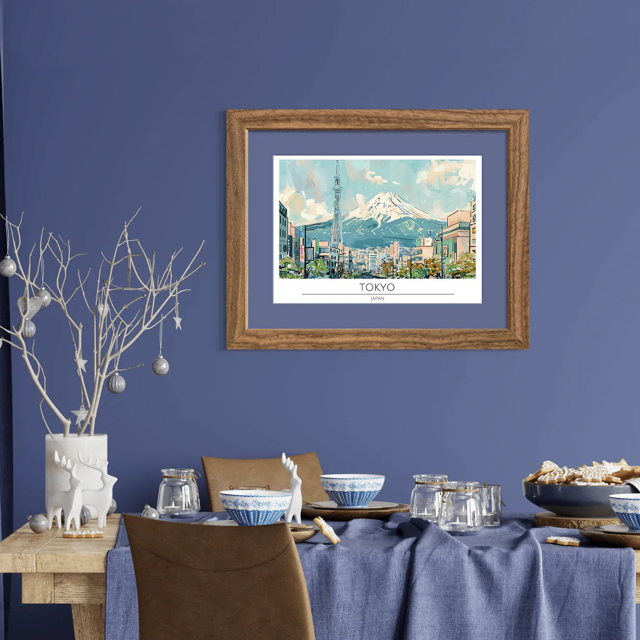 Tokyo Winter Scene with Snow-Capped Mount Fuji Art Print 2