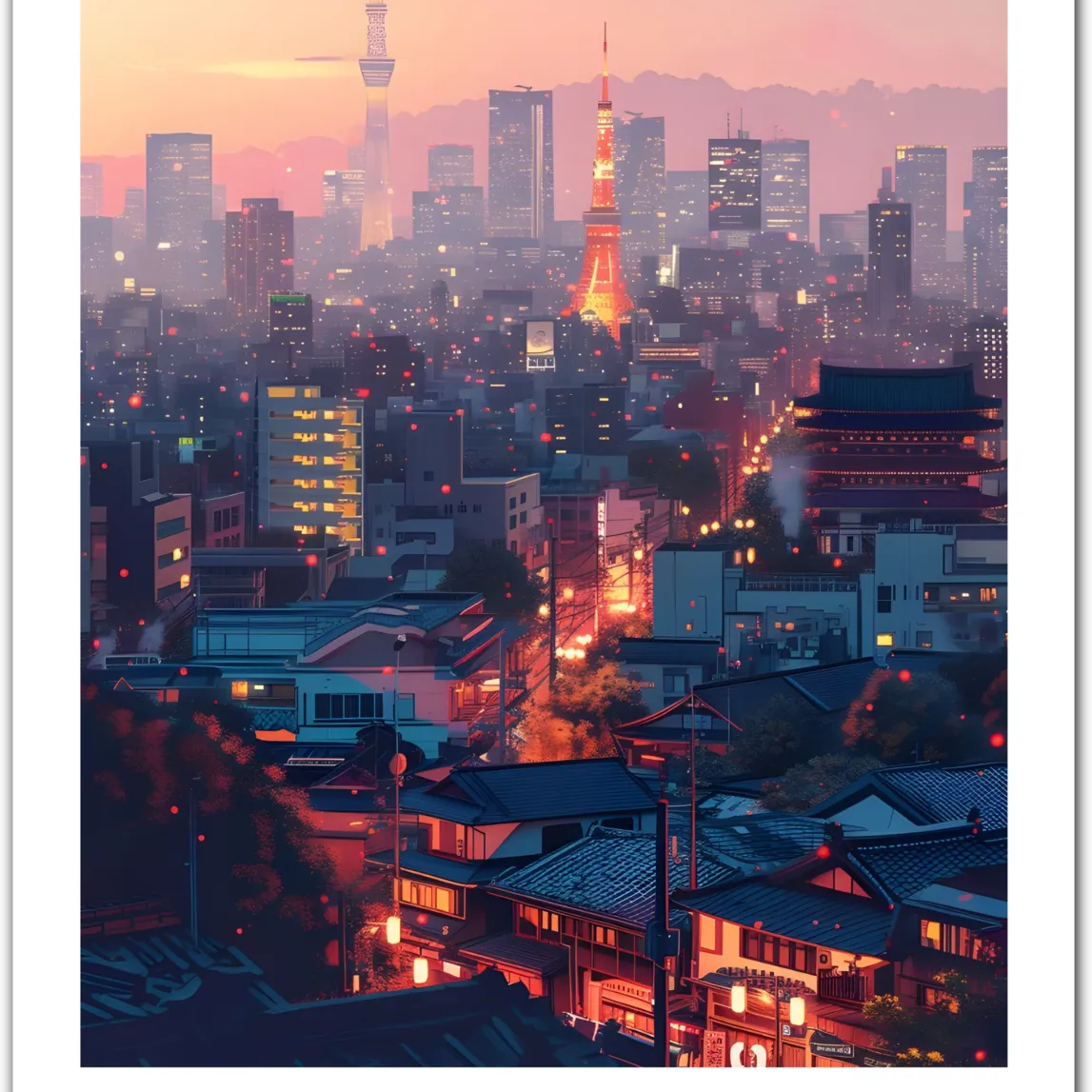 Tokyo at Dusk: Neon City Lights Art Print